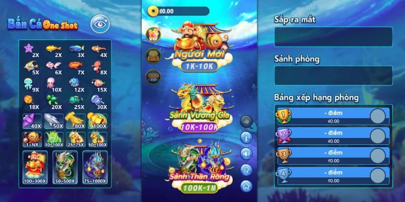 Giới thiệu các phòng chơi có trong game Oneshot CQ9 Fishing